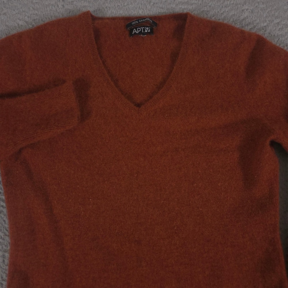Apt. 9 Sweater Womens Medium Rust Orange 100% Cashmere V-Neck Knit Pullover Cozy